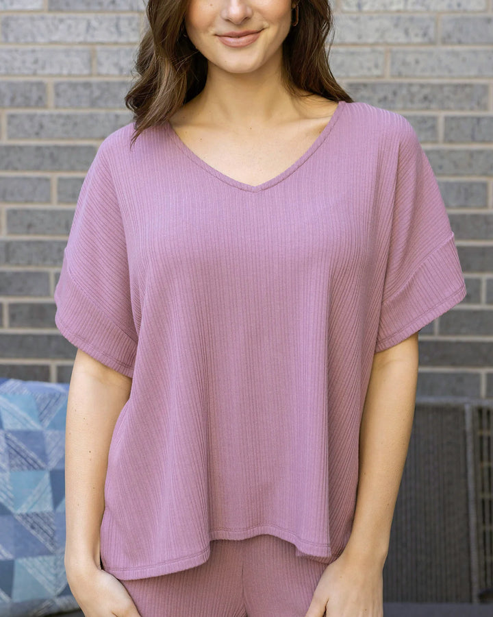 Grace and Lace | Coziest Dolman Lounge Top | Dark Lilac