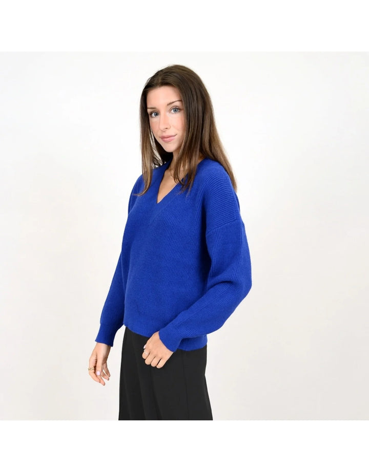 RD Style | Manuela Ribbed V-Neck Sweater | Cosmic Blue