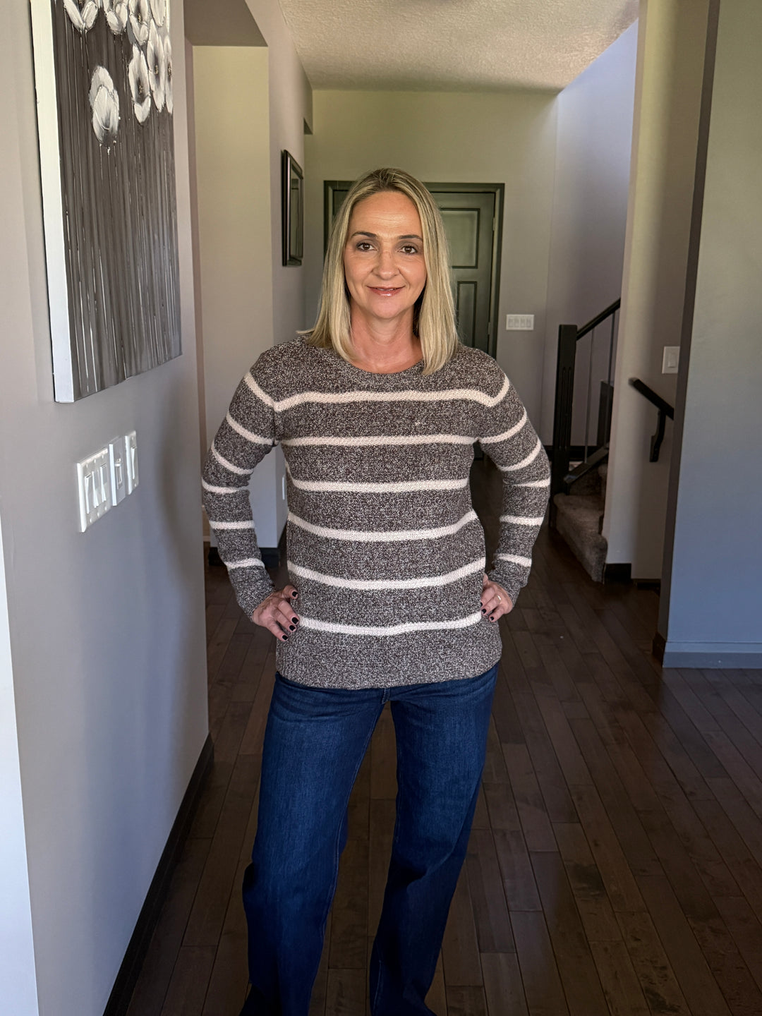 Waffle Striped Sweater | 2 Tone Brown