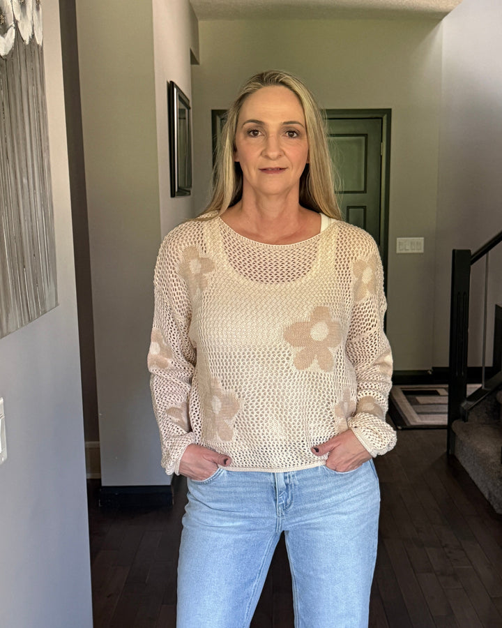 Lina Floral Crochet Top | Oatmeal