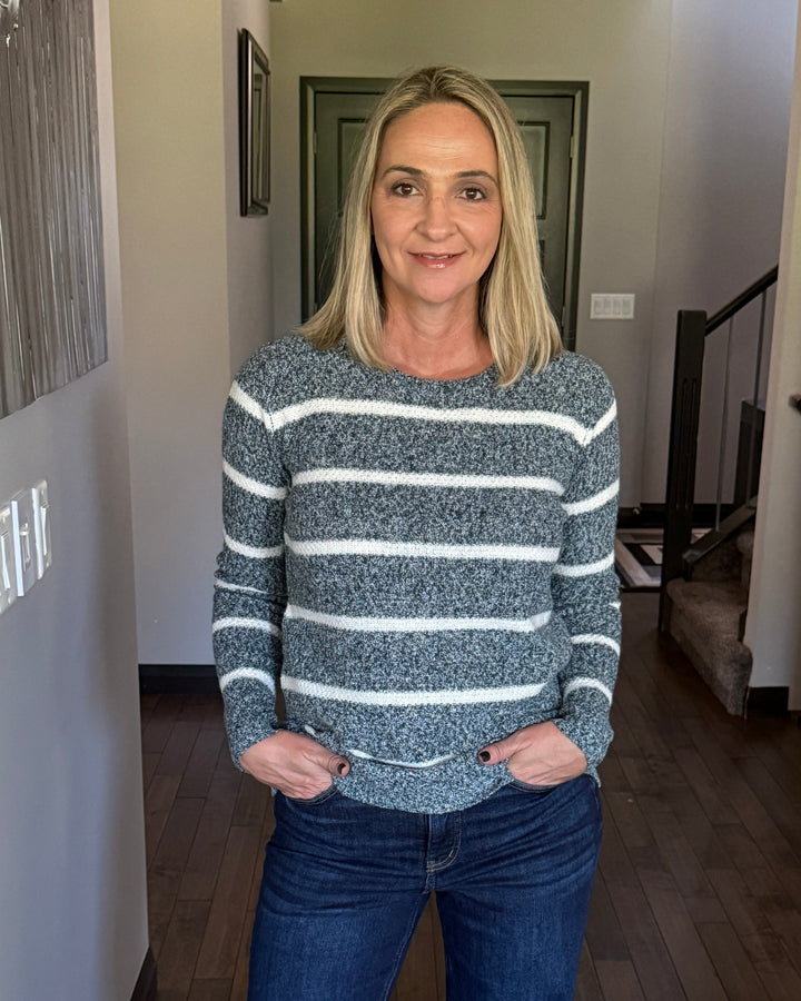 Waffle Striped Sweater | 2 Tone Teal