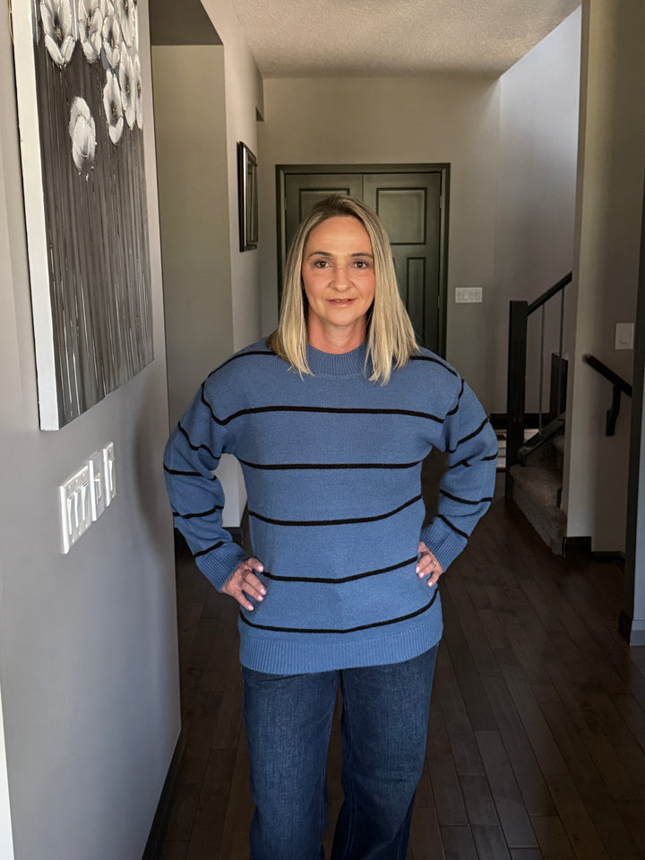 Scarlet Striped Sweater | Dusty Blue