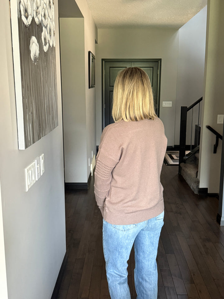 Pointelle Striped Sweater | Dark Mocha