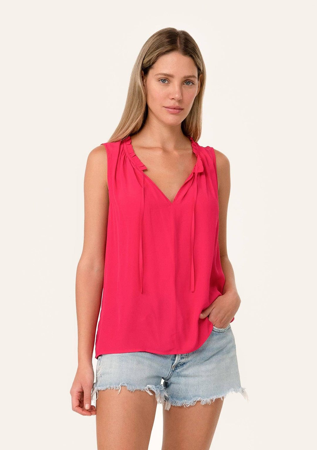 Lovestitch | Ruffle Tie Neck Sleeveless Top | Watermelon