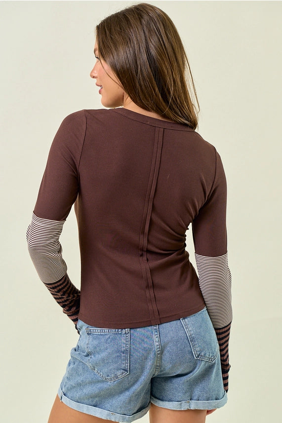 Colour Block Striped Long Sleeve Top
