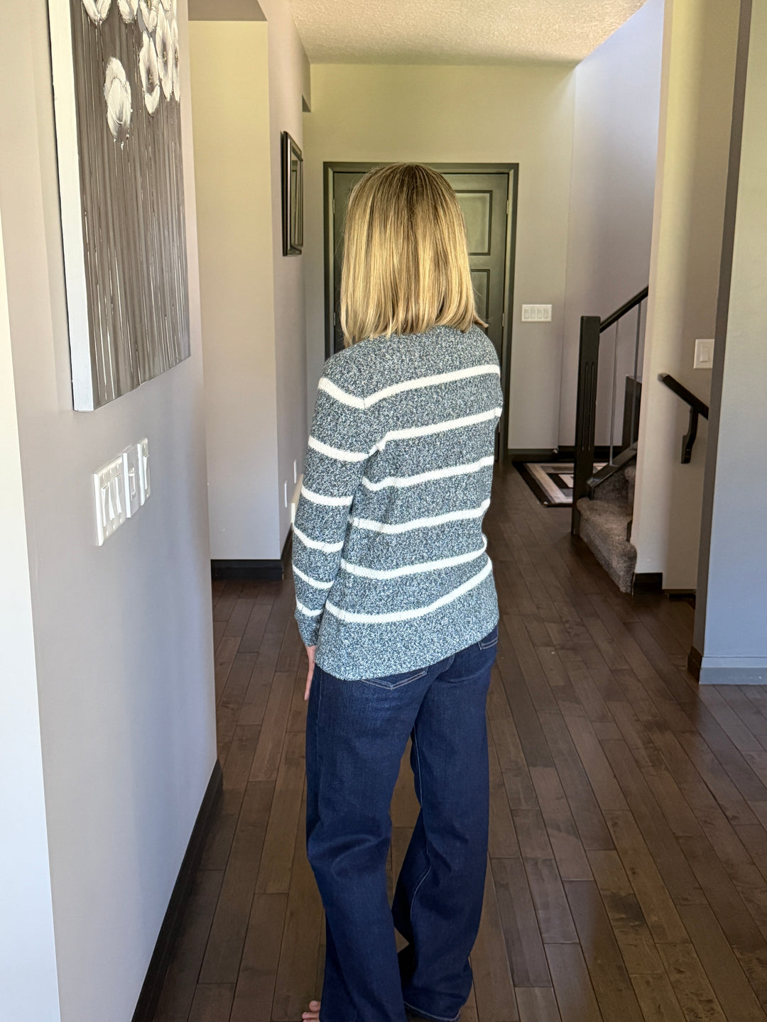 Waffle Striped Sweater | 2 Tone Teal