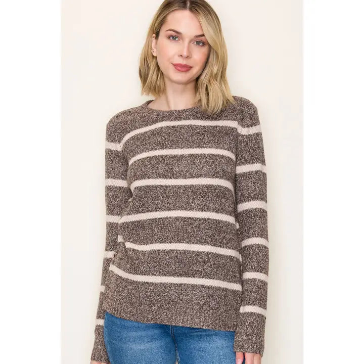 Waffle Striped Sweater | 2 Tone Brown