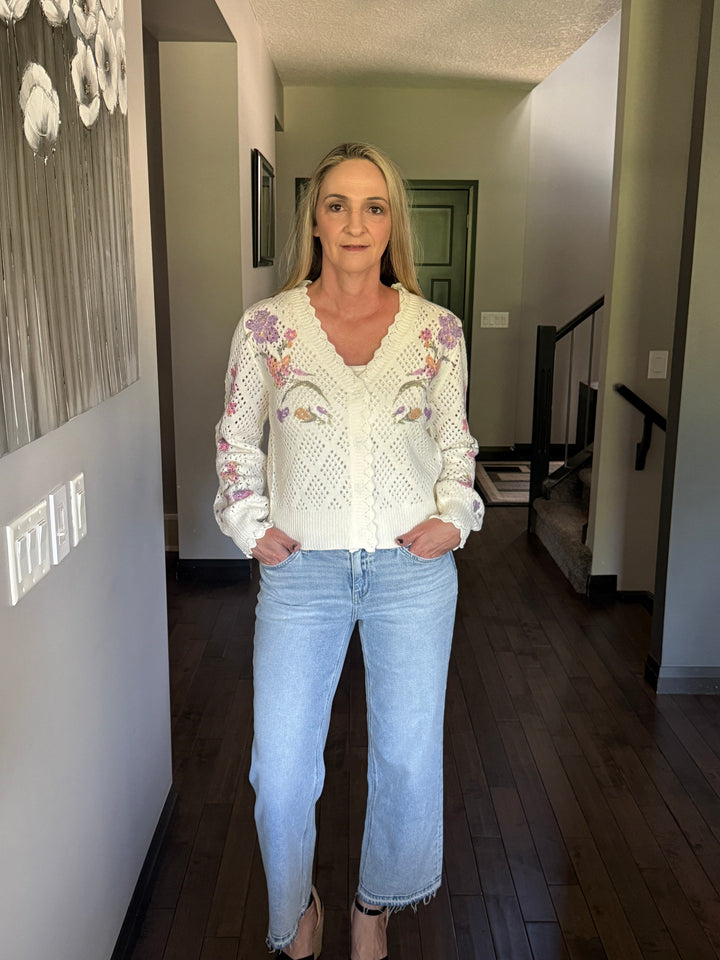 Chrissy Long Sleeve Floral Knit Cardigan