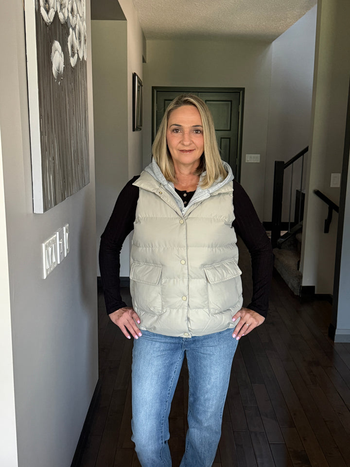 Puffer Hoodie Vest | Sage Grey