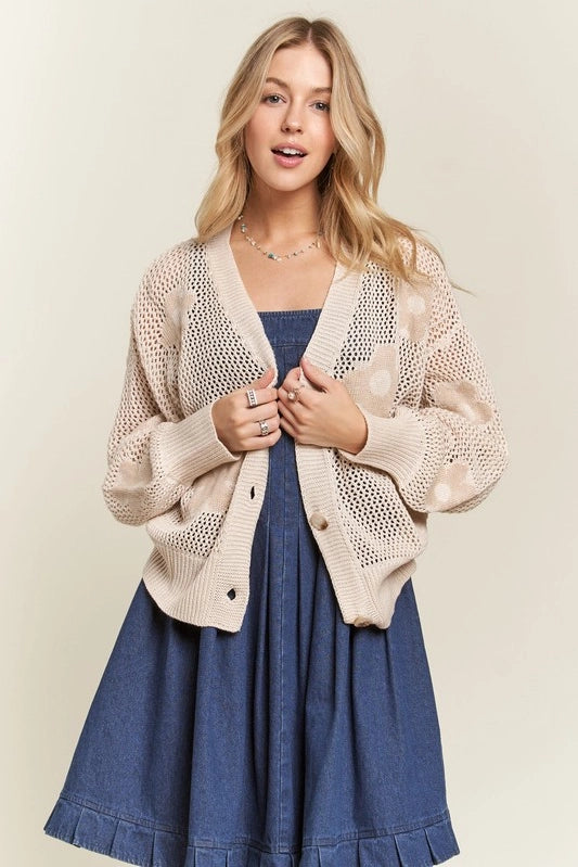 Lina Floral Crochet Cardigan | Oatmeal