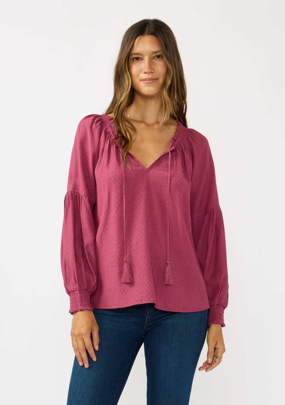 Lovestitch | Bishop Raglan Long Sleeve Boho Top | Berry