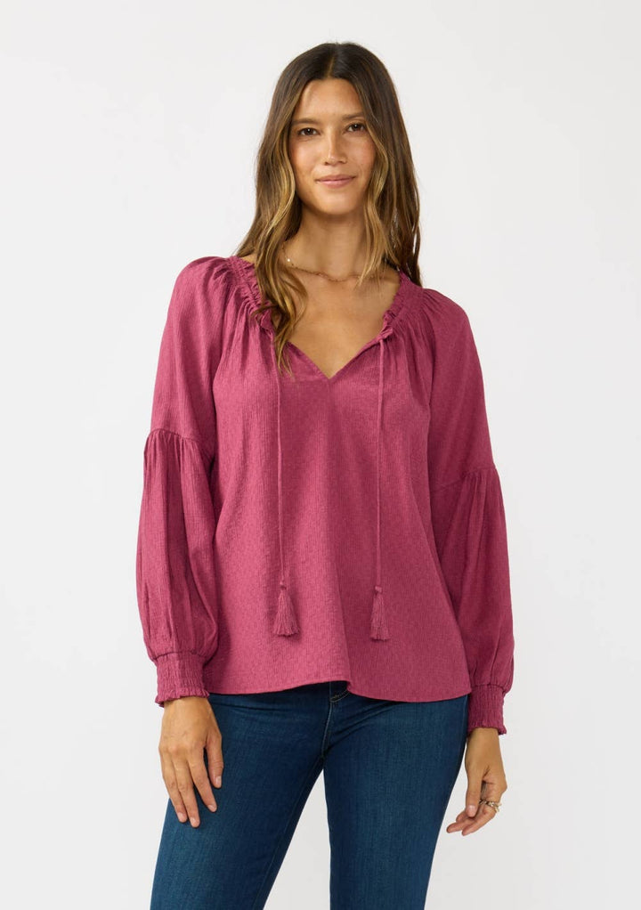 Lovestitch | Bishop Raglan Long Sleeve Boho Top | Berry