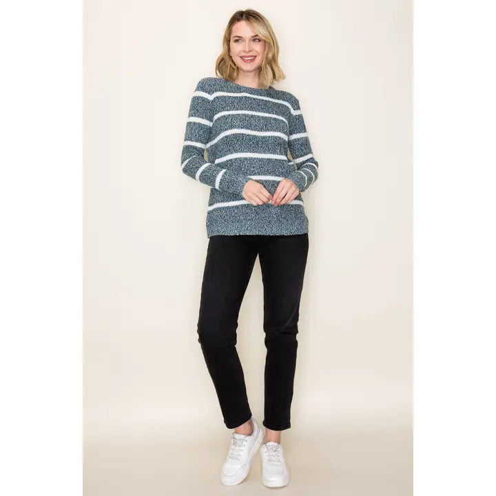 Waffle Striped Sweater | 2 Tone Teal