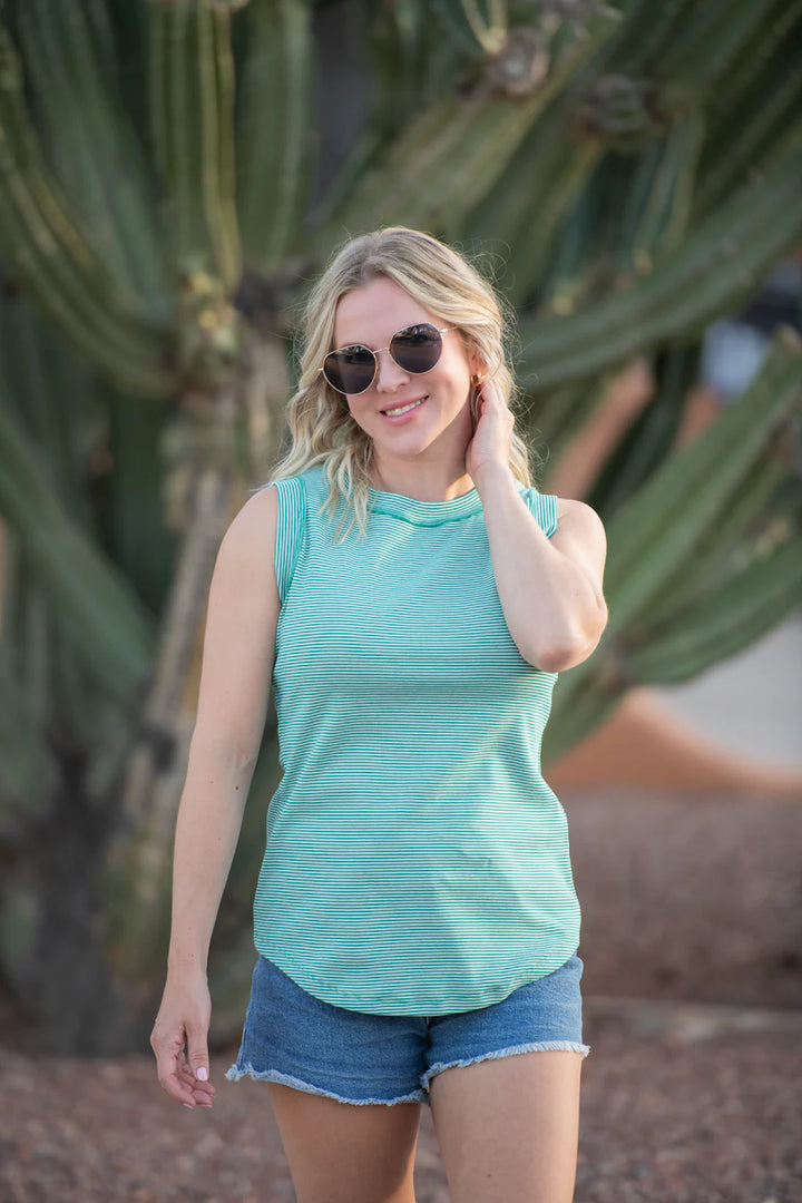 Michelle Mae | Morgan Micro Striped Tank | Jade
