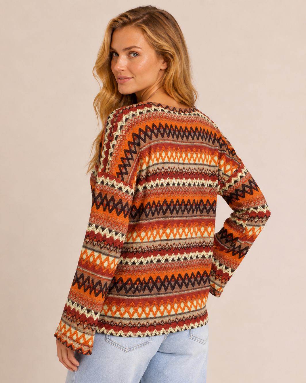 Grace and Lace | Colour Contrast Knit Pullover Sweater | Orange