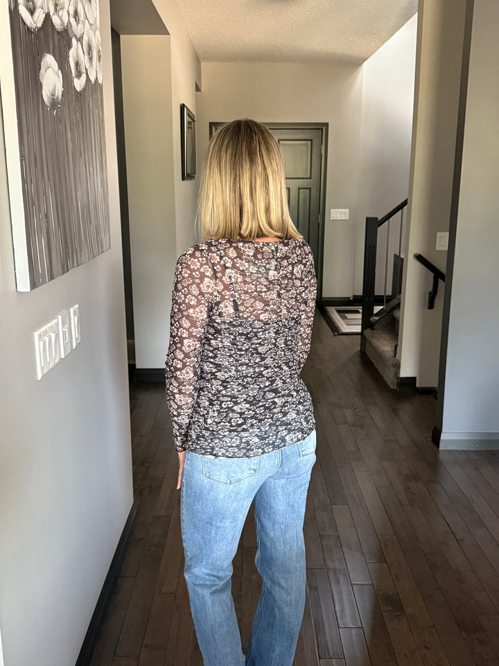 Madison Mesh Top | Black Floral