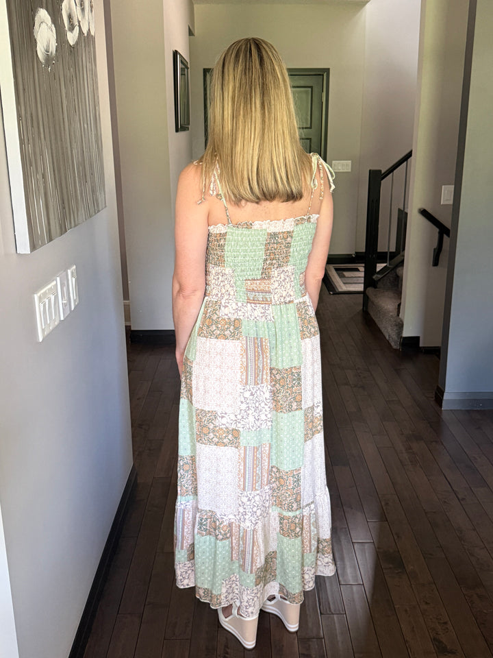 Patchwork Smocked Top Maxi Dress | Sage