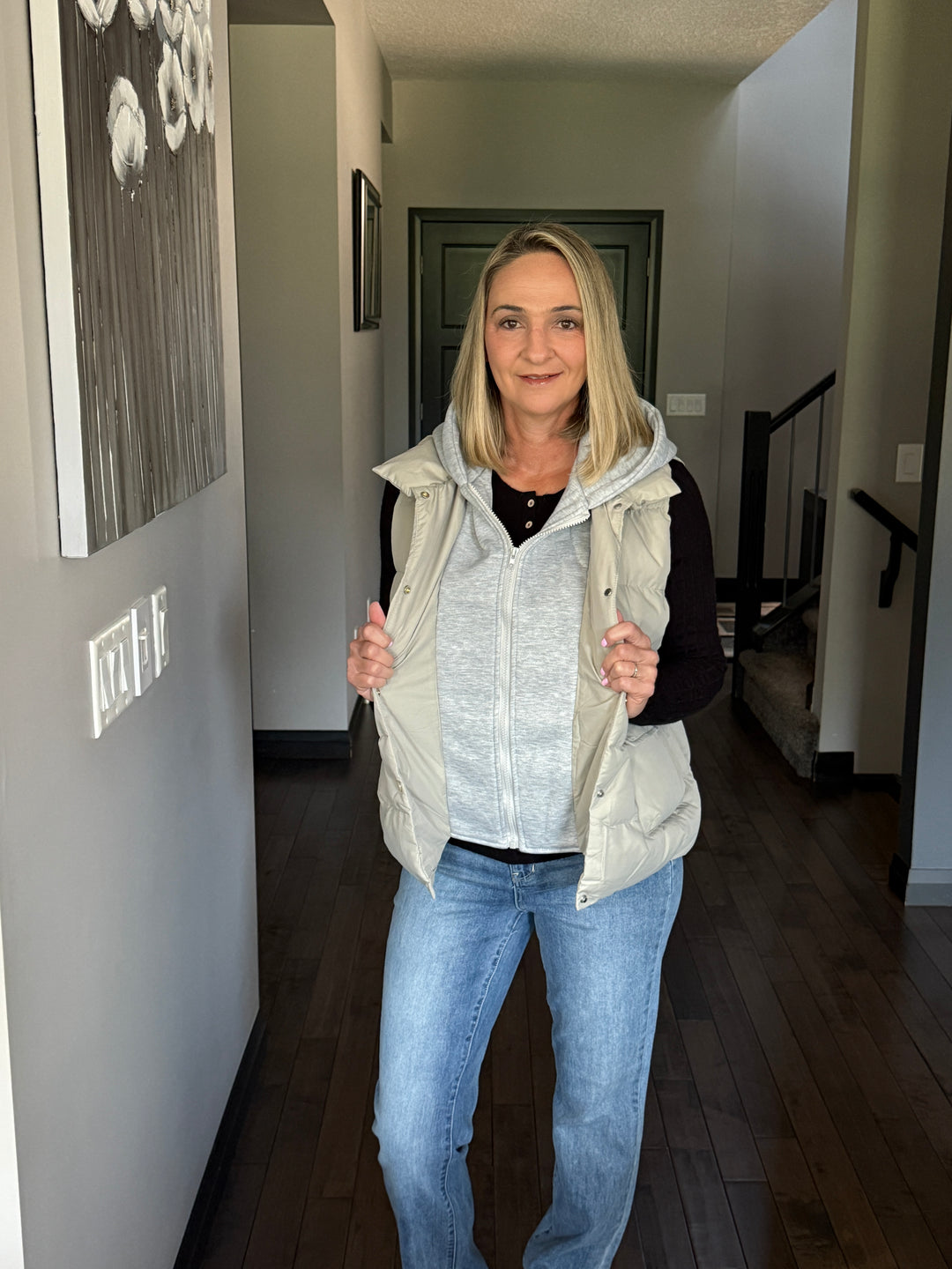 Puffer Hoodie Vest | Sage Grey