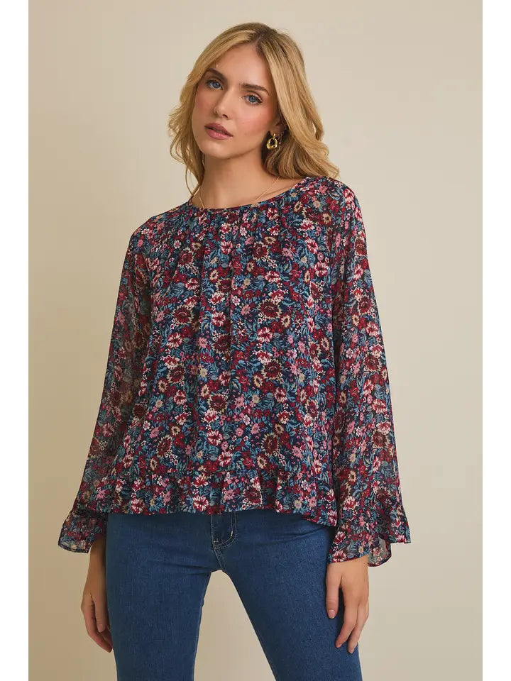 Ruffle Hem Floral Top