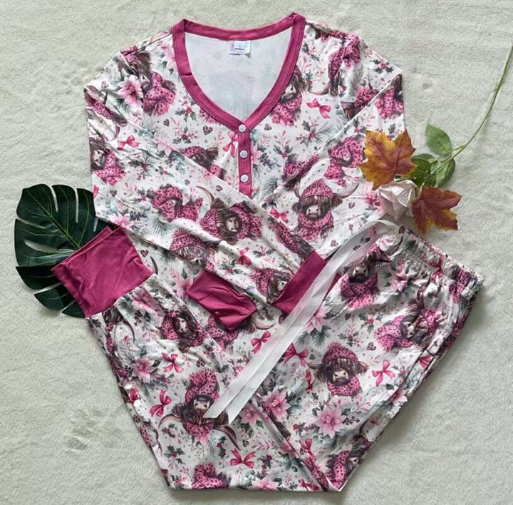 PREORDER  Shirley & Stone | PJ Jogger Set | Pink Cow - ETA END NOV