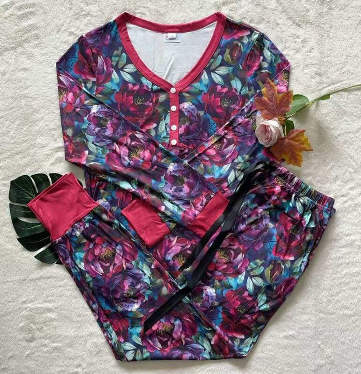 PREORDER  Shirley & Stone | PJ Jogger Set | Plum Floral - ETA END NOV