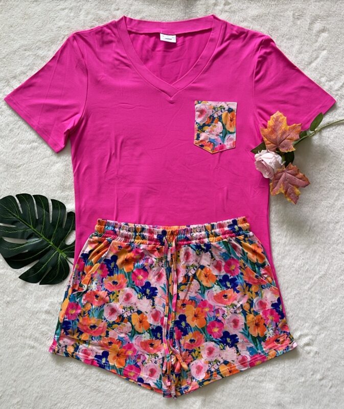 PREORDER  Shirley & Stone | Shorts & Pocket Tee PJ Set | Pink - SHIPS EARLY JULY
