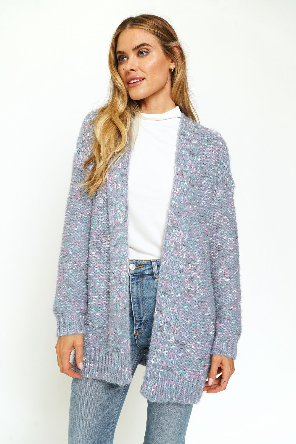 Cozy Mixed Yarn Cardigan | Blue Multi