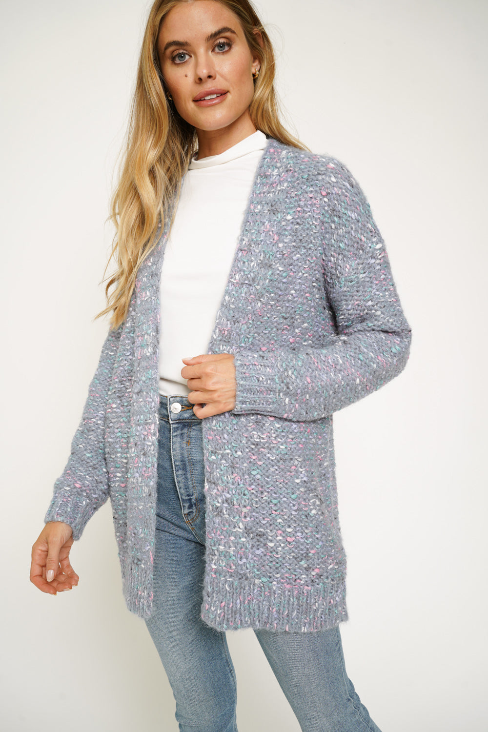 Cozy Mixed Yarn Cardigan | Blue Multi