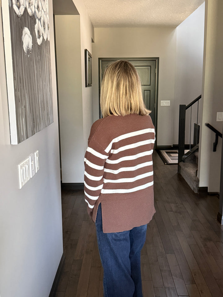 Millie Striped Sweater | Brown & Ivory