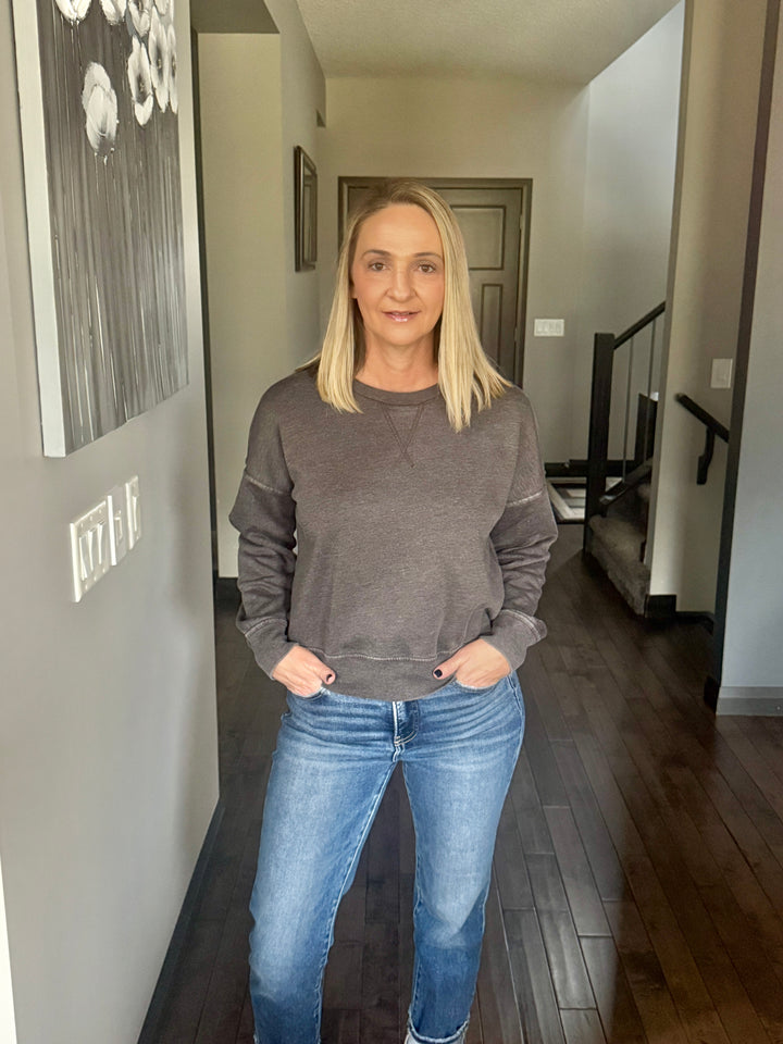 Burned Out Crew Neck Pullover | Black