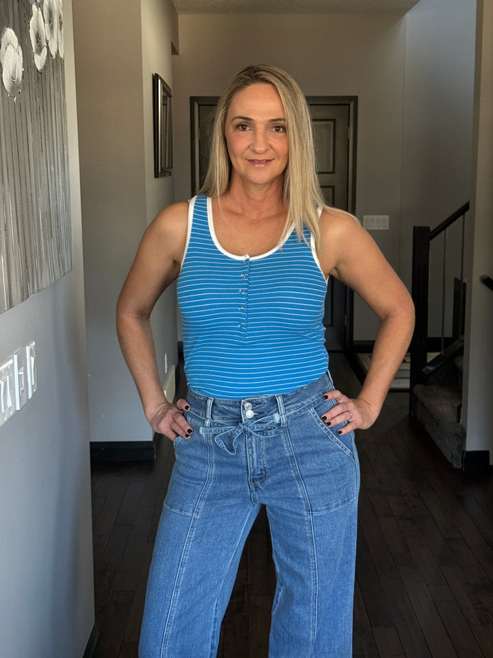 Michelle Mae | Shiloh Button Snap Tank | Ocean Blue