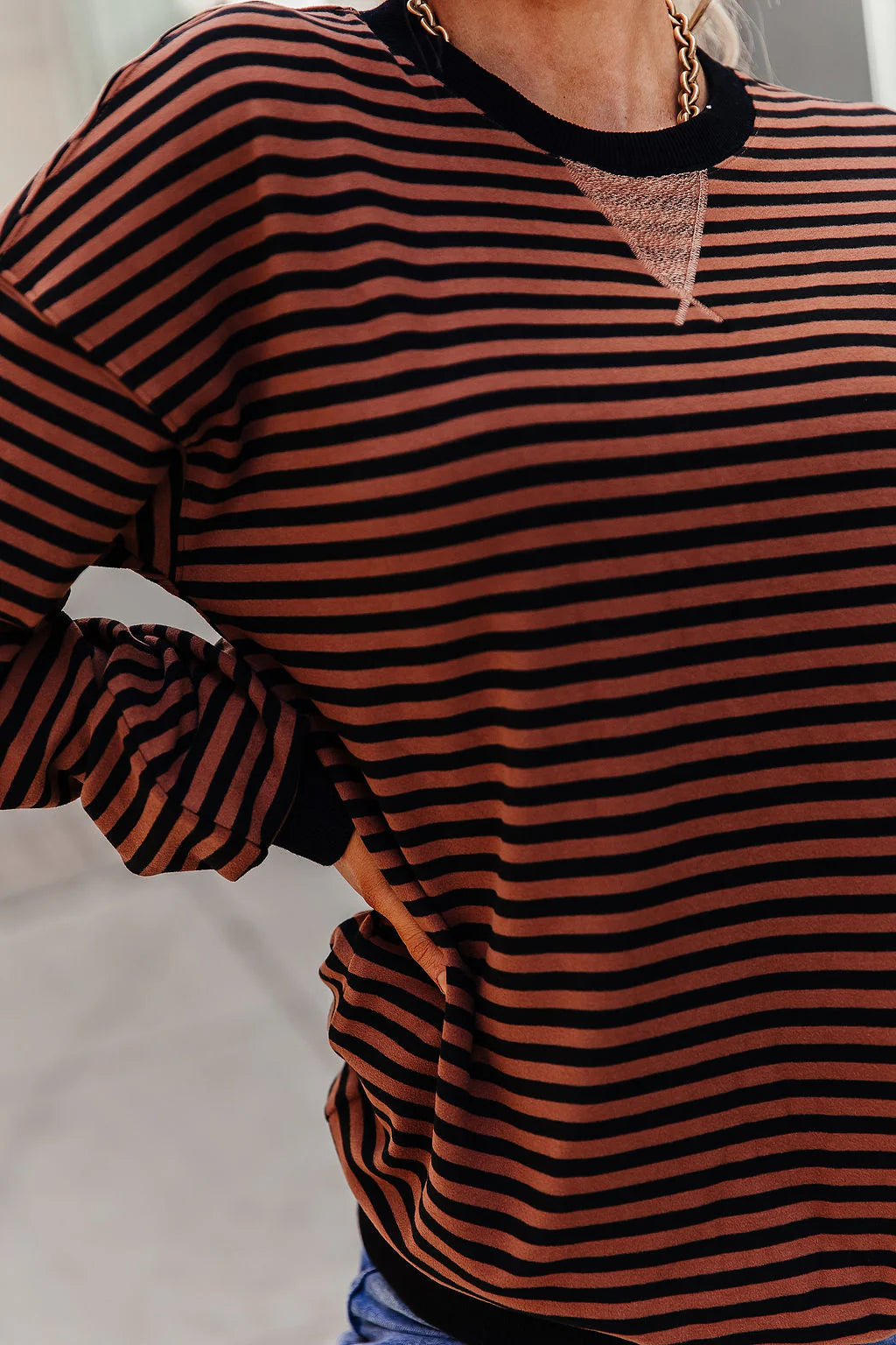 PREORDER  Ampersand Ave | Performance Fleece University Pullover | Chai Stripe - ETA AUGUST