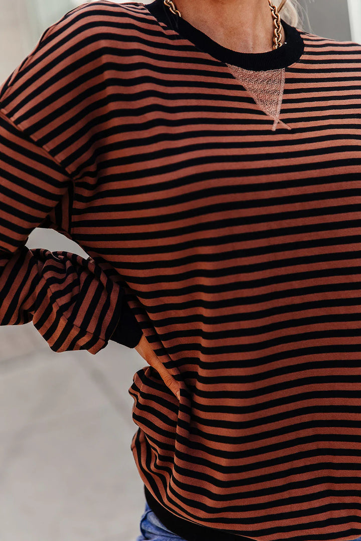 PREORDER  Ampersand Ave | Performance Fleece University Pullover | Chai Stripe - ETA AUGUST