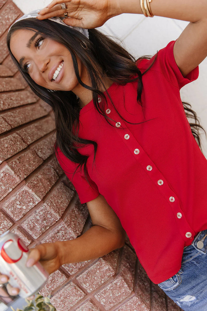 PREORDER  Ampersand Ave | Button Front Lulu Tee | Cherry - ETA MID JUNE
