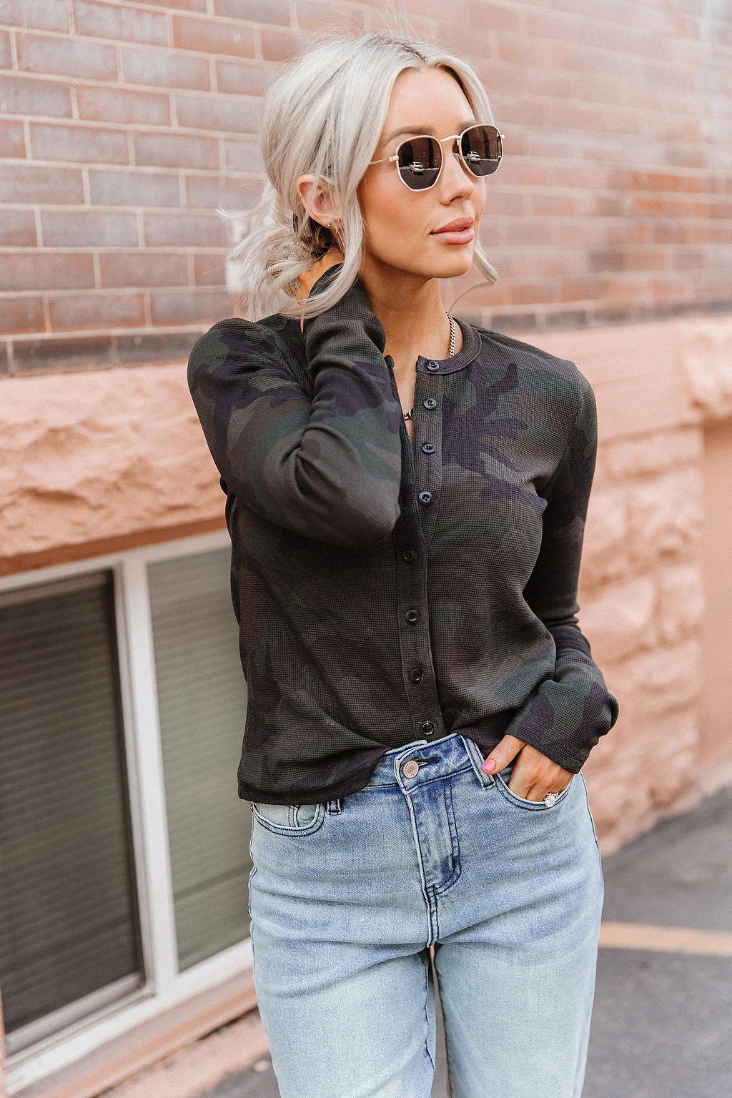 PREORDER  Ampersand Ave | Button Front Long Sleeve Lulu | Country Camo - ETA SEPTEMBER