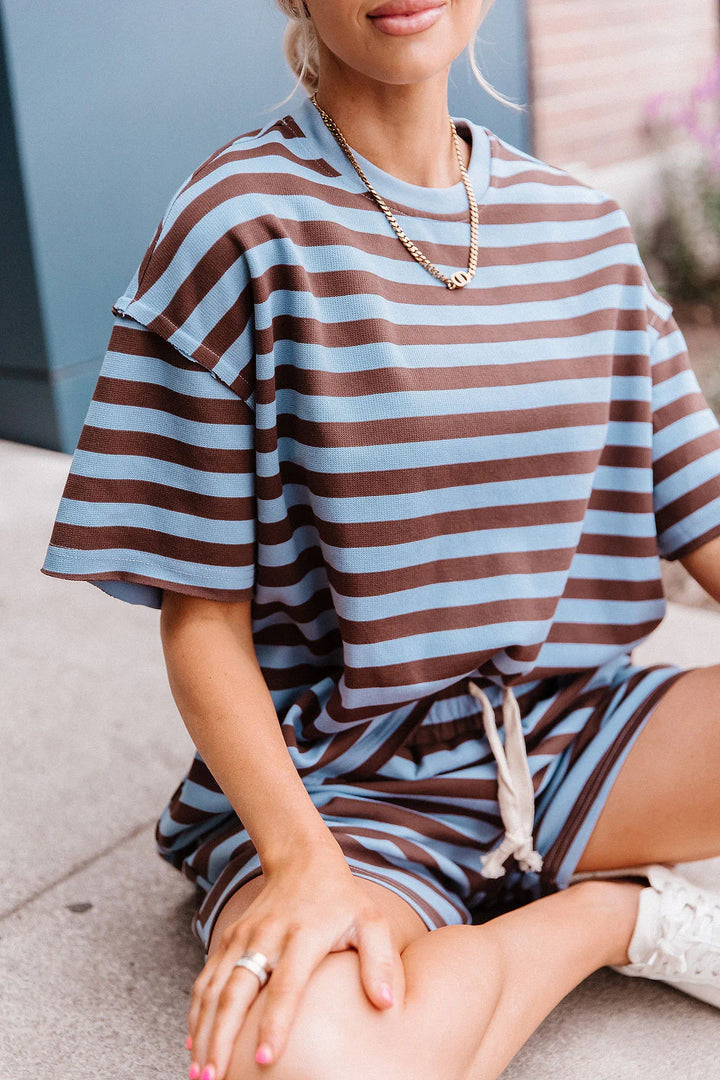 PREORDER  Ampersand Ave | Waffle Boyfriend Tee | Blueberry Stripe - ETA EARLY AUGUST