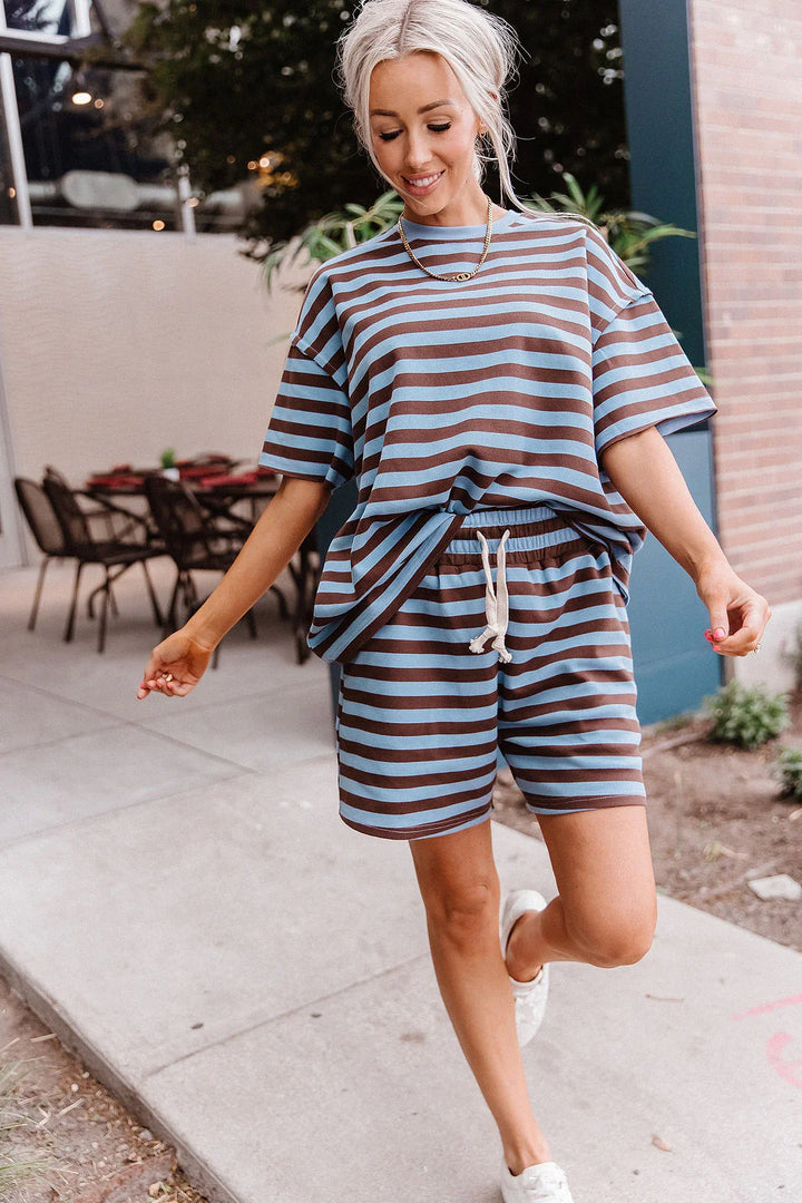 PREORDER  Ampersand Ave | Waffle Boyfriend Tee | Blueberry Stripe - ETA EARLY AUGUST