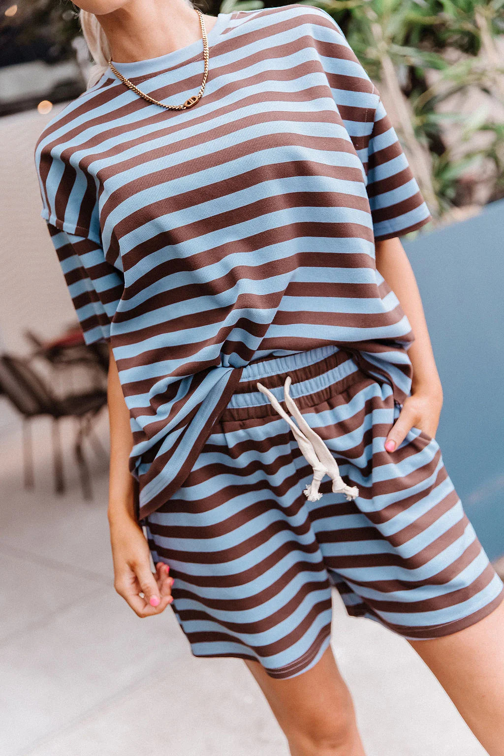 PREORDER  Ampersand Ave | Waffle Boyfriend Tee | Blueberry Stripe - ETA EARLY AUGUST