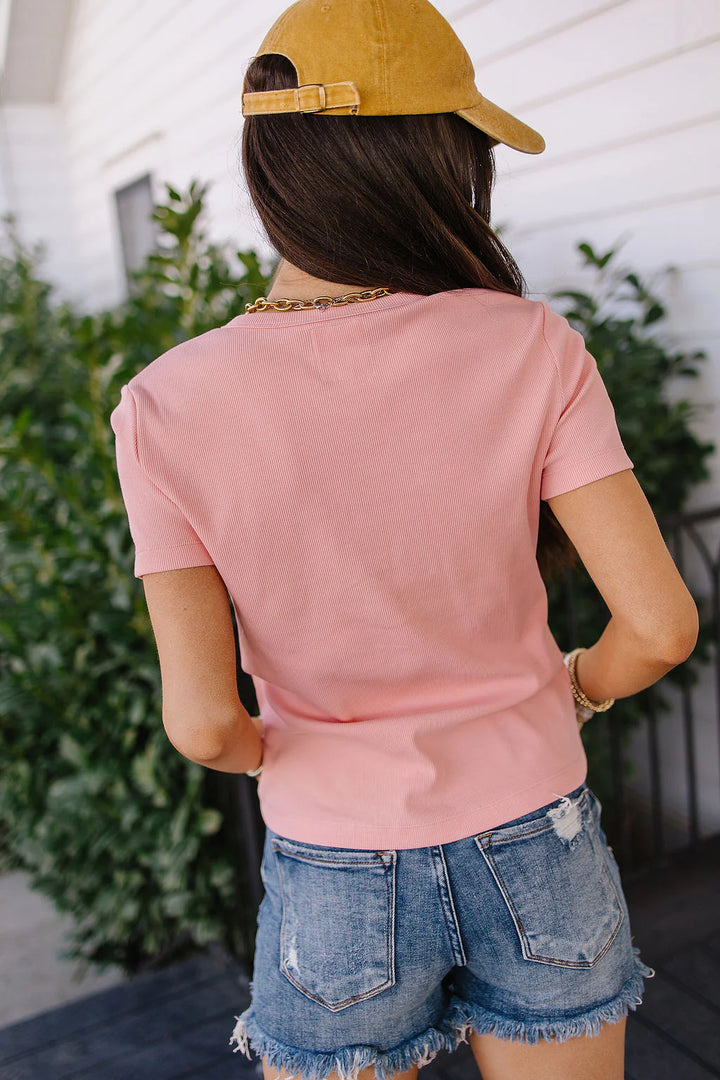 Ampersand Ave | Button Front Lulu Tee | Pink Lemonade