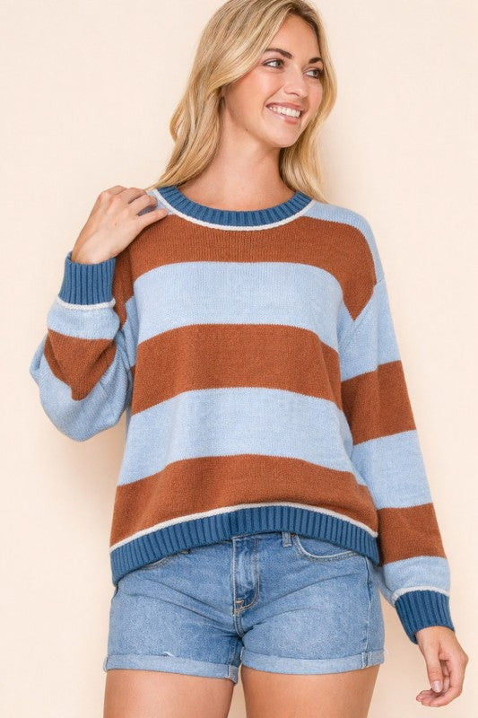 So Cozy Colour Block Sweater | Blue & Rust