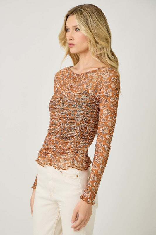 Madison Mesh Top | Pumpkin Floral