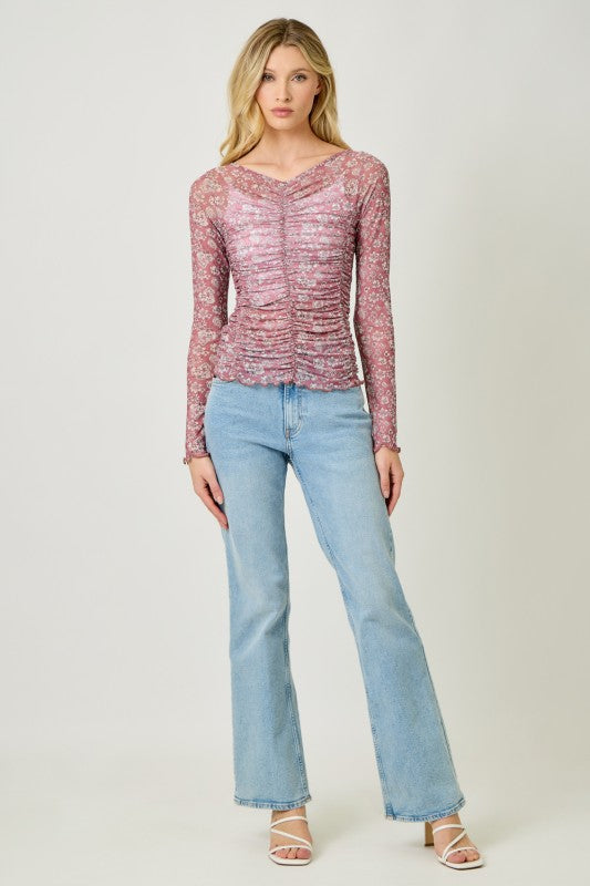 Madison Mesh Top | Rose Floral