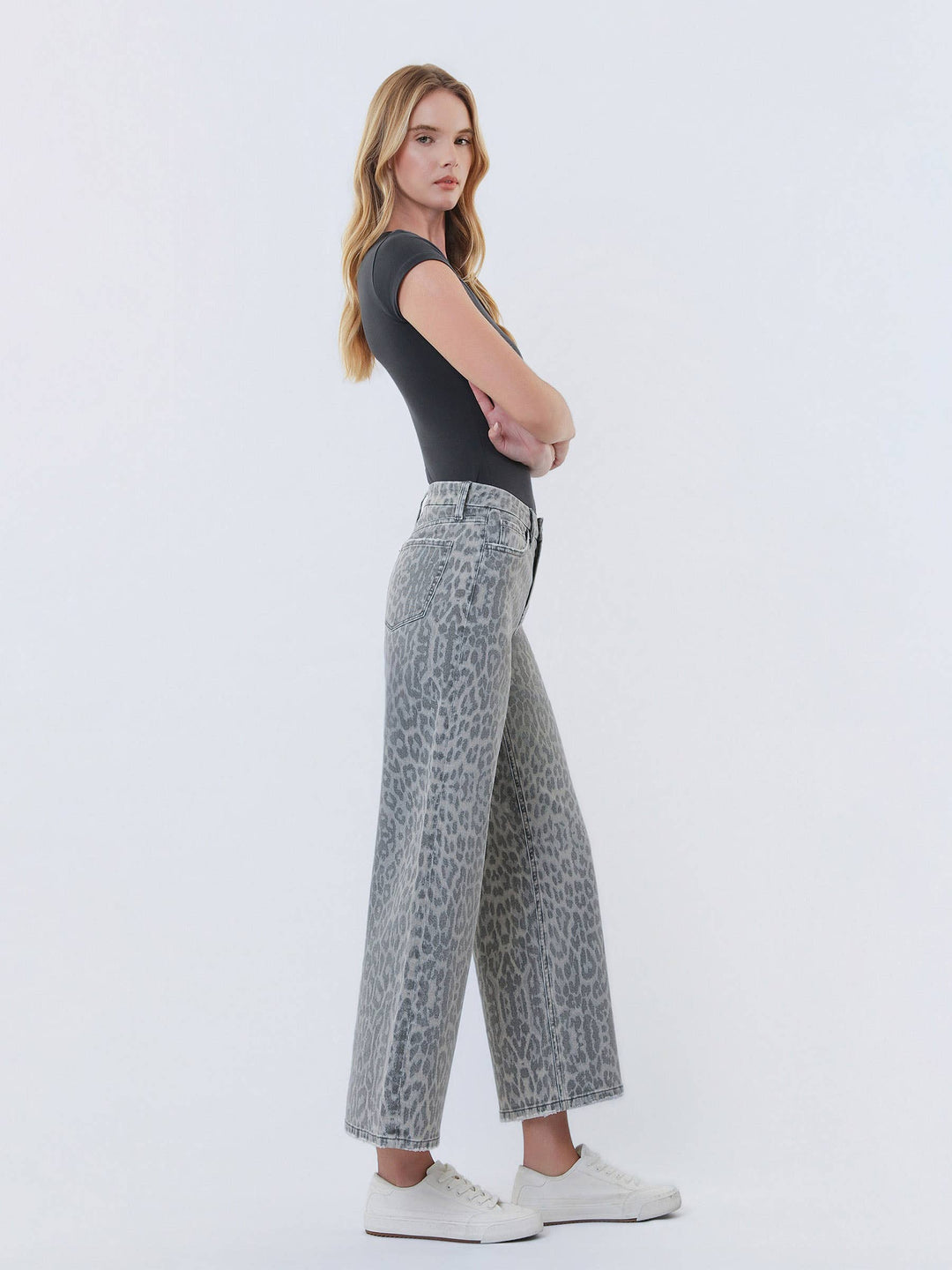 Vervet | Crop Wide Leg Leopard Jeans