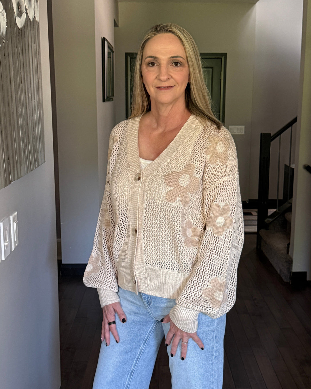 Lina Floral Crochet Cardigan | Oatmeal