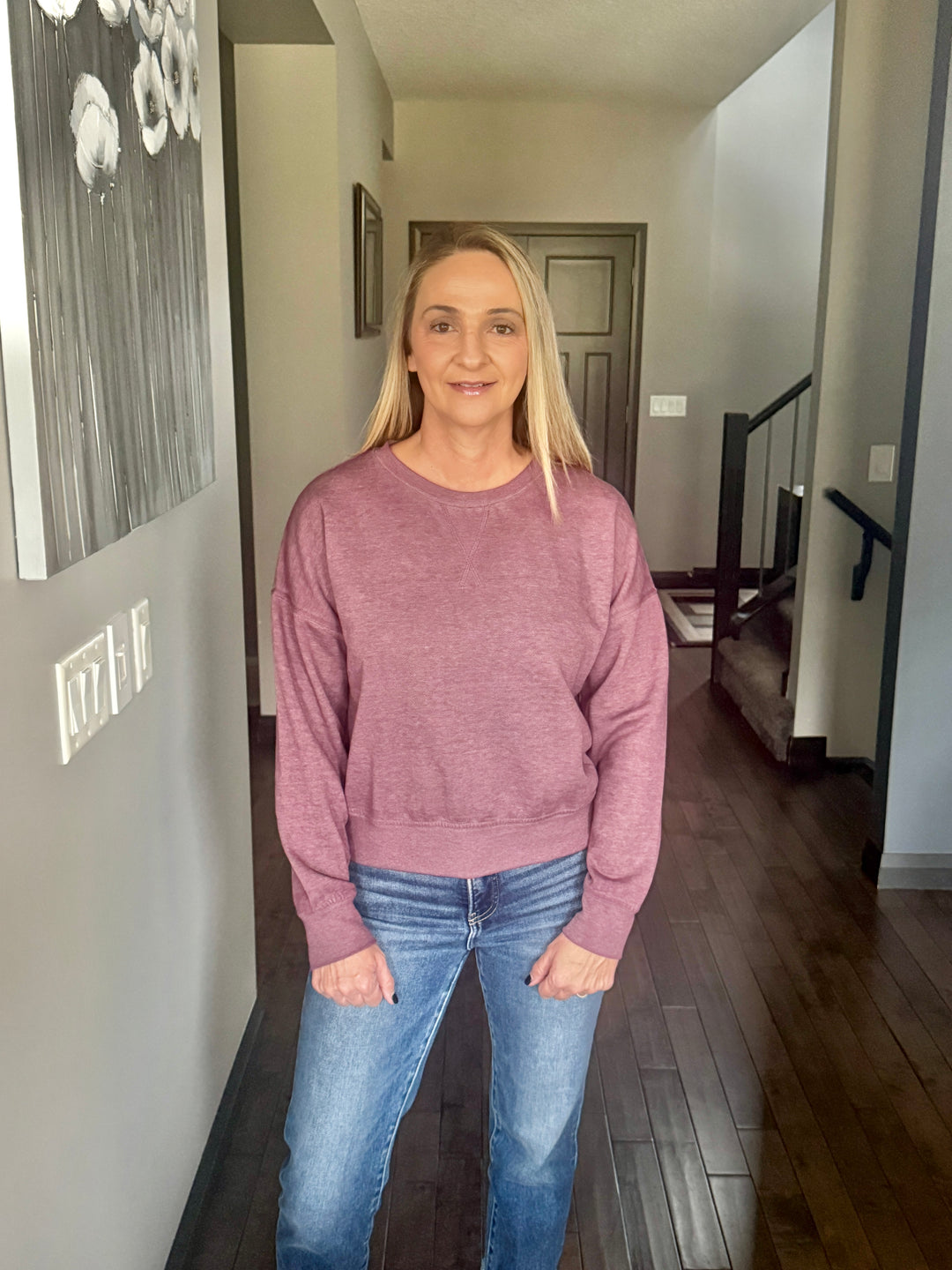 Burned Out Crew Neck Pullover | Plum