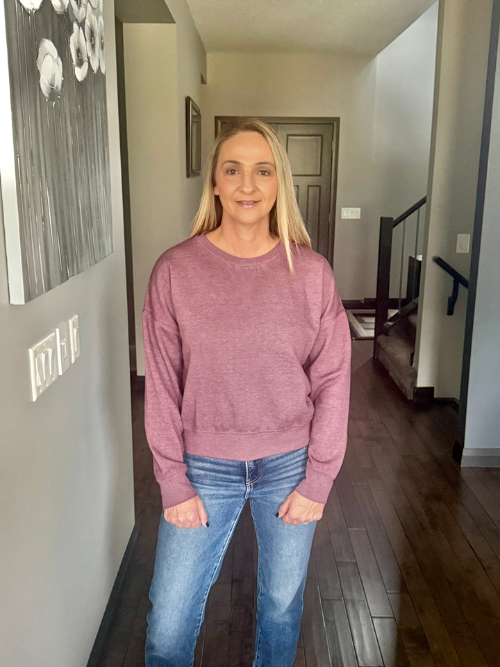 Burned Out Crew Neck Pullover | Plum