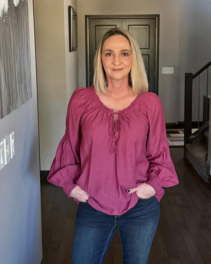 Lovestitch | Bishop Raglan Long Sleeve Boho Top | Berry