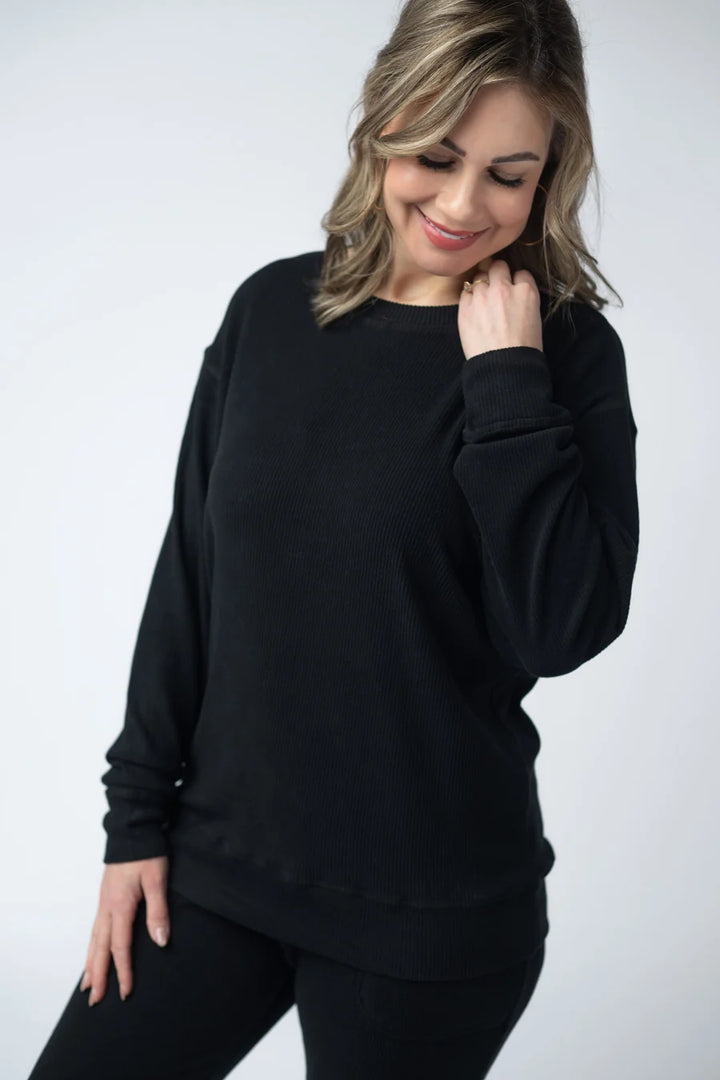 PREORDER  Michelle Mae | Corrine Ribbed Pullover | Black
