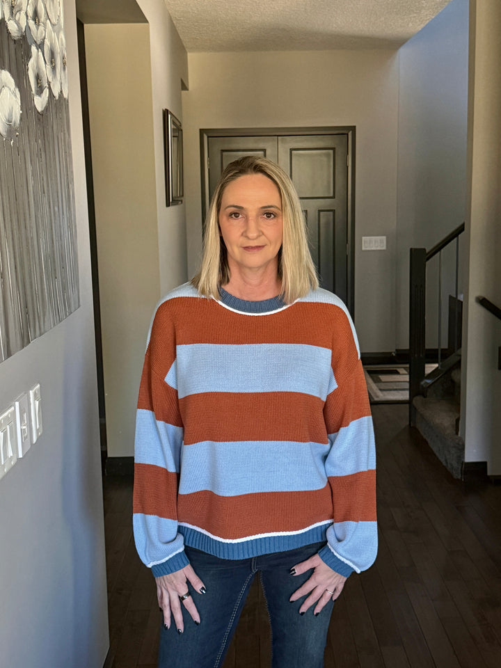So Cozy Colour Block Sweater | Blue & Rust
