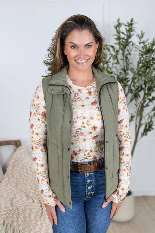 Michelle Mae | Remy Zip Up Vest | Heathered Sage